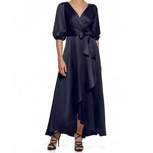 DKNY by Donna Karan 3/4 Balloon Sleeve Surplice V-Neck Faux Wrap Gown Size 10
